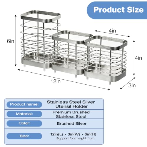 Utensil Holder, Stainless Steel Utensil Drying Rack for Kitchen Counter - color: 1 Large+2 Small