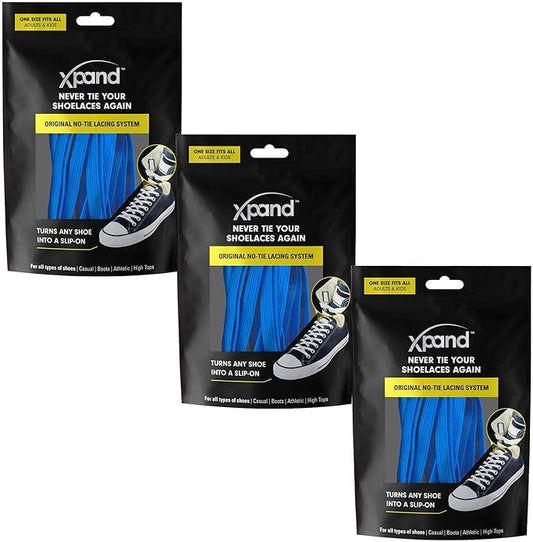 Xpand No Tie Elastic Shoe Laces for Sneakers - Shoelaces for Adults & Kids - color: True Blue (3 Packs)