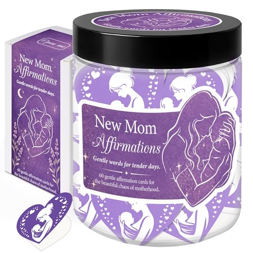 New Mom Affirmations Jar - 60 Affirmation Cards for First Time Moms, Postpartum Pregnancy Gift for First Time Moms, Mommy to Be, Mama, New Mom Essentials, First Mothers Day Gifts For New Mom - color: New Mom Jar