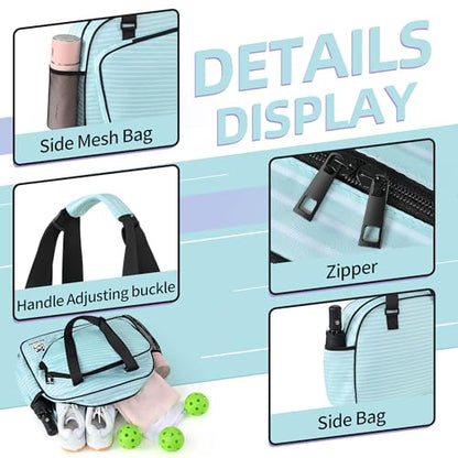 Boulder Bee Pickleball Tote Bag for Women with Paddle Holder - color: Green stripe