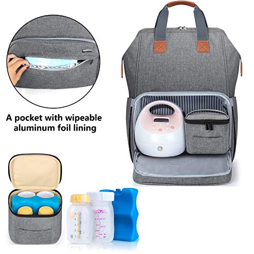LUXJA UXJA Multi-Compartment Breast Pump Backpack Bag, Gray - color: Gray (Pump Bag With Cooler Bag)