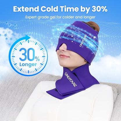 ONLYCARE Migraine Relief Cap & Neck Ice Pack Wrap Gel Set, Headache Relief - color: Purple