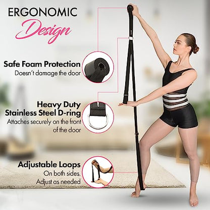 Stretching Strap with Door Anchor for Splits and Flexibility Training - color: Black