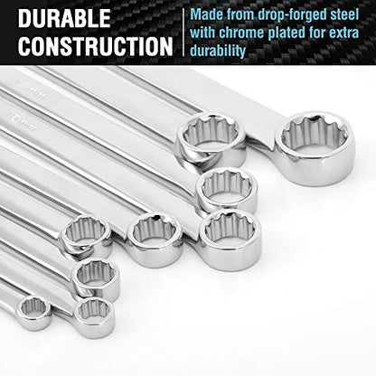 DURATECH Extra Long Ratcheting Wrench Set, Double Box End, Metric, 9-Piece - color: Chrome-plated, size: 9-Piece Set