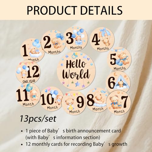 13Pcs Baby Monthly Milestone, Bear Monthly Milestone Cards Newborn Gift - color: Bear1
