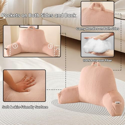 Large Plush Backrest Pillow for Sitting in Bed,Faux Fur,Pink - color: Dark Pink, size: Large(19")