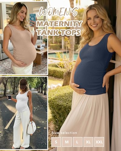 Ficerd 4 Pack Women's Maternity Tank Cotton Tops - color: Black, White, Khaki, Haze Blue, size: Small