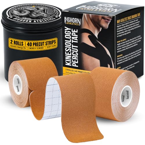 Precut Kinesiology Tape w/Tin, 40 Strips, 2"×10", Caramel - color: Caramel