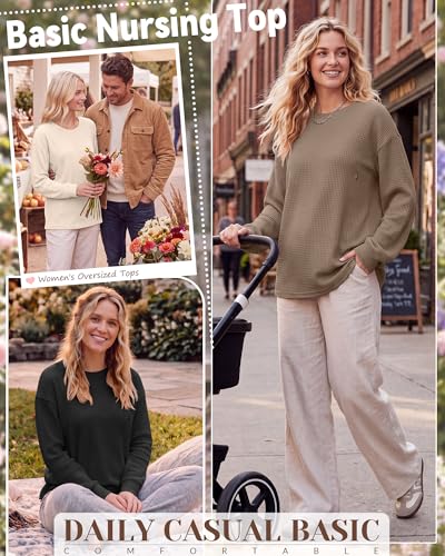 Oakgarden 3 Pack Women's Oversized Nursing Tops - color: Cream White, Coffee, Black, size: Large