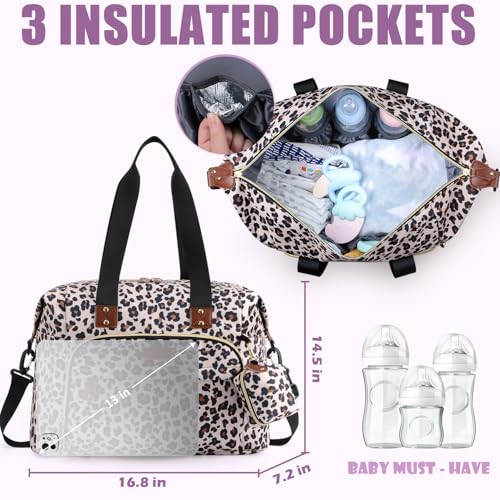 Tuwubi Diaper Bag Tote,Baby Diaper Bag with Pacifier Case - color: Leopard Print, size: Large