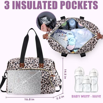 Tuwubi Diaper Bag Tote,Baby Diaper Bag with Pacifier Case - color: Leopard Print, size: Large