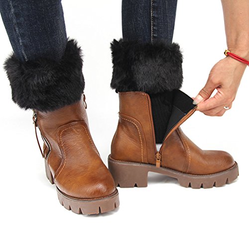 Womens Fur Trim Boot Cuff Top Cover Leg Warmers - color: White+black