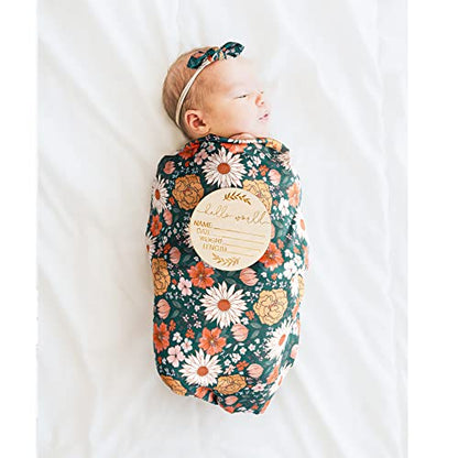 Konssy Newborn Swaddle Blanket with Beanie Hat Set, Baby Receiving Blanket - color: Green
