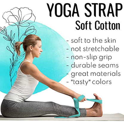 TECEUM 2 IN 1 Yoga & Mat Strap for Stretching – Cotton – 6/8/10 ft - color: Blue, size: 6 ft
