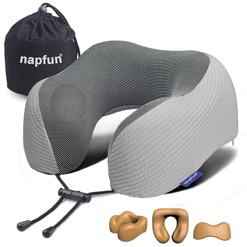 napfun Neck Pillow for Travel, Memory Foam Airplane Pillow, Mist Gray - color: Mist Gray