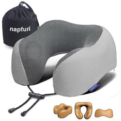 napfun Neck Pillow for Travel, Memory Foam Airplane Pillow, Mist Gray - color: Mist Gray