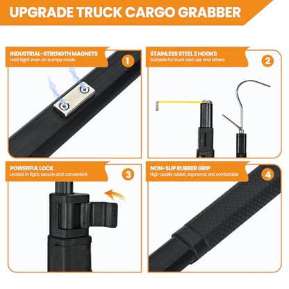 Magnetically Mounted 6.9 Ft Truck Cargo Grabber Reach Retriever Tool