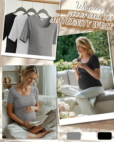 3 Pack Women's Maternity Tops - color: Heather Gray, White, Black, size: Small
