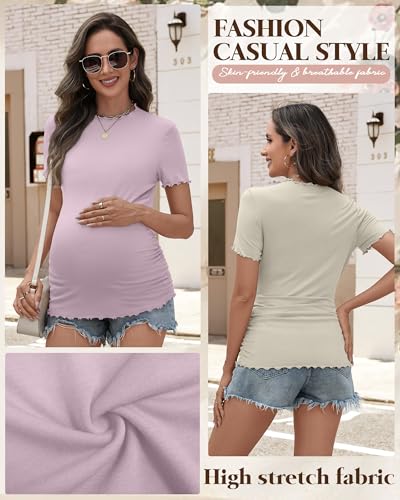 Ficerd 4 Pack Women's Maternity Pregnancy Tops - color: Black, White, Gray Purple, Cement Gray, size: Medium