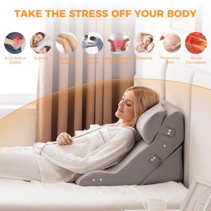 Ruqmuis Wedge Pillow Set for After Surgery, Bed Wedge Pillow, Grey - color: Grey, size: 3pcs