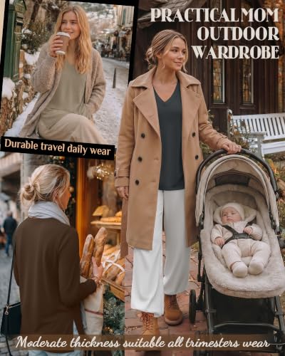3 Pack Women's Nursing Breastfeeding Long Sleeve Shirts - color: Dark Gray, Light Camel, Dark Brown, size: Medium