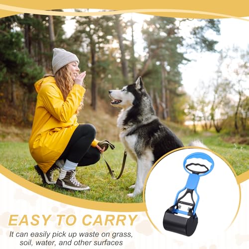 Poop Scooper 11" Long Handle No Touch Dog Poop Scooper Grabber - color: Blue
