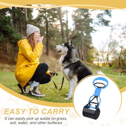Poop Scooper 11" Long Handle No Touch Dog Poop Scooper Grabber - color: Blue