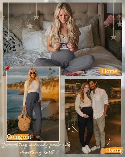 3 Pack Womens Maternity Pants Loose Pregnancy Joggers - color: Black, Light Heather Gray, Dark Heather Gray, size: Small