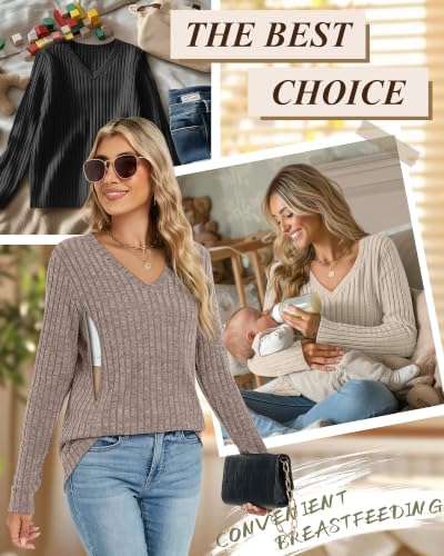 Oakgarden 3 Pack Women's Maternity Nursing Tops Mama Clothes - color: Black, Apricot, Coffee, size: Small