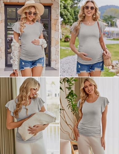 Ekouaer Maternity Shirts 3 Pack Flying Short Sleeve Tops Pregnancy Clothes - color: Dark Grey / Black / Light Grey(3pcs), size: Medium