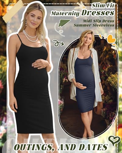 3 Pack Maternity Summer Slip Dress - color: Burgundy, Navy Blue, Black, size: Medium