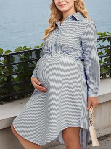 Striped Maternity Dress Casual Summer Pregnancy Dress Bump - color: White-black, size: Small