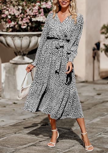 PRETTYGARDEN Women's Floral Boho Long Sleeve Maxi Dress - color: Black, size: Medium