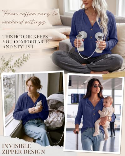 Neer Women's Nursing Hoodies Breastfeeding Shirts - color: Dark Blue, size: Small