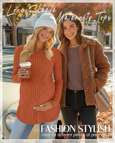 3 Pack Maternity Shirts Pregnancy Sweaters Tunic Tops - color: Pumpkin, Camel, Black, size: XX-Large