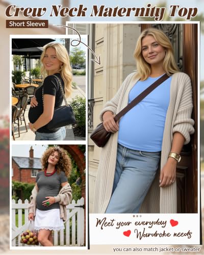 Huukeay 4 Pack Women's Short Sleeve Maternity Tops - color: Black, White, Dark Gray, Light Blue, size: Large