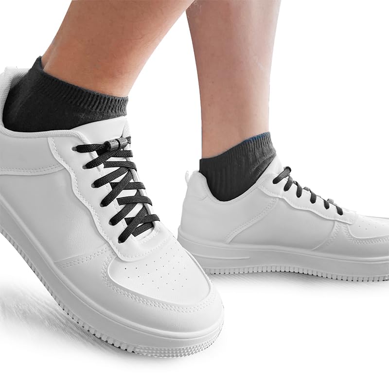 No Tie Elastic Shoelaces, Adjustable Tieless Shoe Laces for Sneakers, Boots | One Size Fits All Kids, Adults - color: White