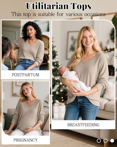 Women’s Waffle Knit Nursing Shirts Regular Fit - color: Khaki, size: Small