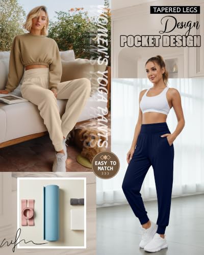 Locoowai 2 Pack Women's Yoga Sweatpants with Pockets - color: Apricot, Navy Blue, size: Medium