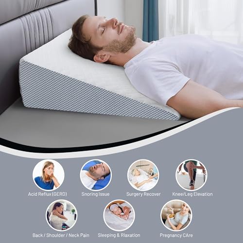 Nutan, Elevated Bed Wedge Pillow for Back Support, Acid Reflux, Leg, Neck Pain, Snoring, Triangle Pilow | Incline Shape for Improved Sleep | Chic Jacquard Cover, 12”x 24”x 24”