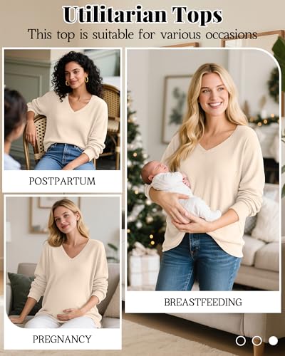 Women’s Waffle Knit Nursing Shirts Regular Fit - color: Cream White, size: Large