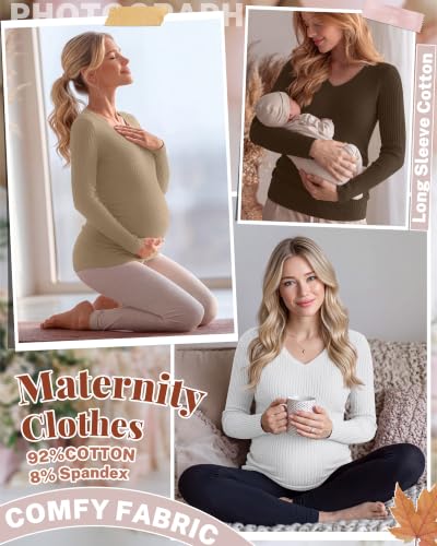4 Pack Women's Maternity Shirts - color: Khaki, Coffee, White, Black, size: XX-Large