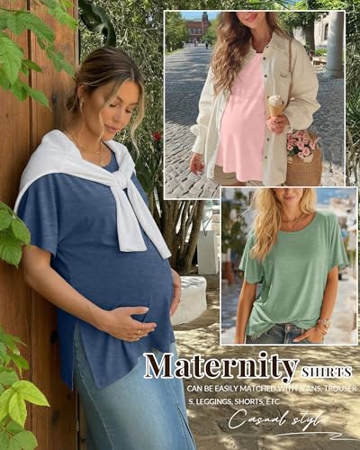 Riyiper 3 Pack Women's Maternity Tunic Cotton Shirts - color: Gray Blue, Light Pink, Light Green, size: Medium