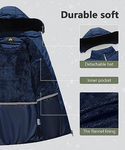 Women's Long Warm Winter Puffer Jacket Lightweight Fashions Down Coats - color: Dark Blue, size: X-Large