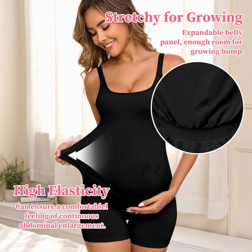Maternity Shapewear Shorts Pregnancy Bodysuit Under Dress Seamless - color: Black, size: XX-Large
