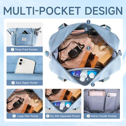 WALNEW Travel Duffel Bag, Weekender Bag for Women, Light Blue - color: Light Blue