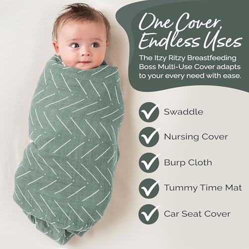 Itzy Ritzy Breastfeeding Boss Multi-Use Baby Wrap & Cover (Sage Mudcloth) - color: Sage Mudcloth, size: 47" x 47"