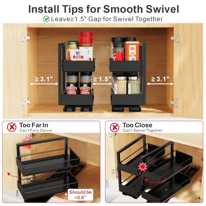 iSPECLE Pull Out Spice Rack - 2 Pack Swivel Spice Organizer for Cabinet - color: 2-Pack Black