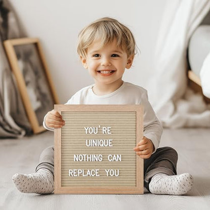 Felt Letter Board, 10 x 10 inch Wooden Frame, Beige - color: Beige