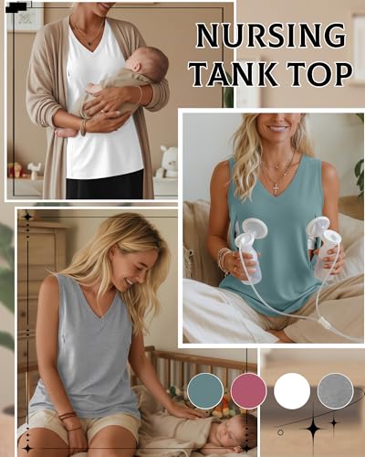 4 Pack Womens Nursing Tank Tops - color: Light Gray, White, Hot Pink, Dusty Blue, size: Small